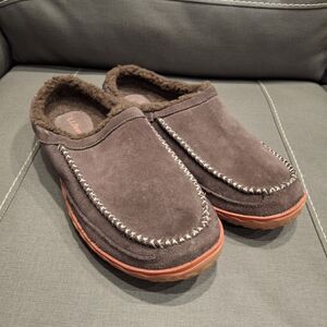 L.L. Bean Mountain Brown Suede Scuff Fleece Slippers Men Size 11